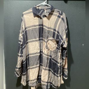 Free people no limits button up linen pink plaid shirt M